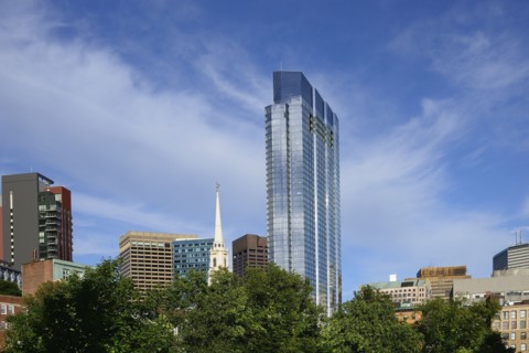 Massachusetts, Boston, Millennium Tower against blue sky
