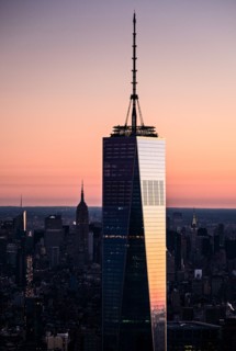USA, New York State, New York City, One World Trade Center building at sunrise.