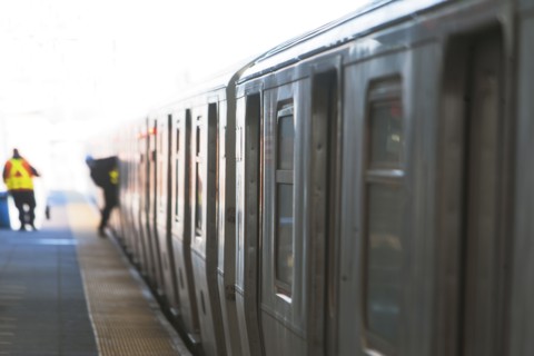 USA, New York State, New York City, Subway train at subway station