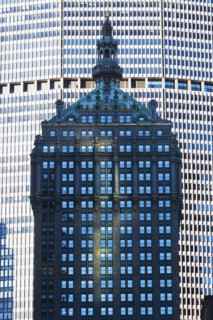 USA, New York State, New York City, Old building against modern skyscraper