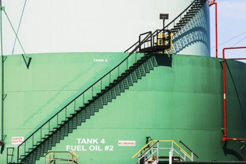 Stairs on wall of oil storage tank