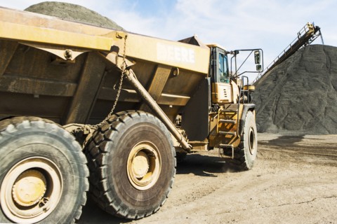 Dump truck in gravel quarry