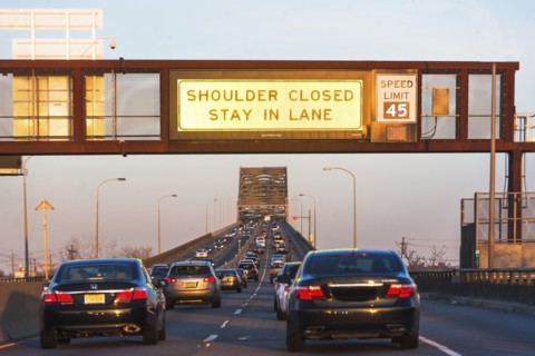 USA, New Jersey, Jersey City, Traffic at entrance to bridge
