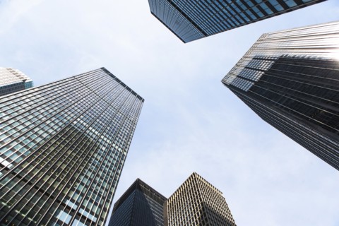 USA, New York State, New York City, Skyscrapers seen from below