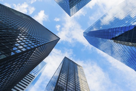 USA, New York State, New York City, Manhattan, Skyscrapers seen from below