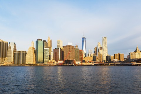 USA, New York State, New York City, Manhattan, City panorama seen across East River