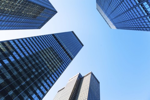USA, New York State, New York City, Manhattan, Skyscrapers seen from below