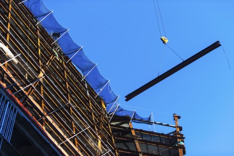 USA, New York State, New York City, Manhattan, Low angle view of construction site