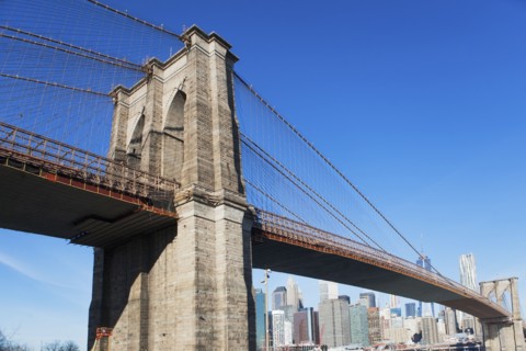USA, New York State, New York City, Brooklyn Bridge and Manhattan
