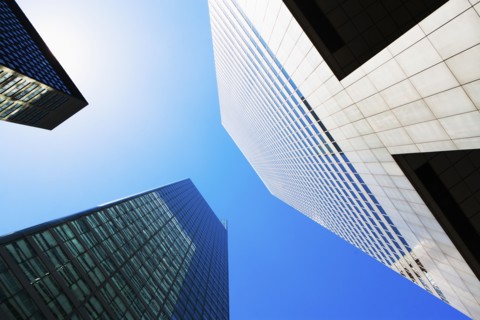 USA, New York State, New York City, Manhattan, Low angle view of office buildings