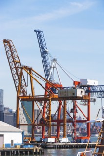 USA, New York State, New York City, Container cranes in commercial dock
