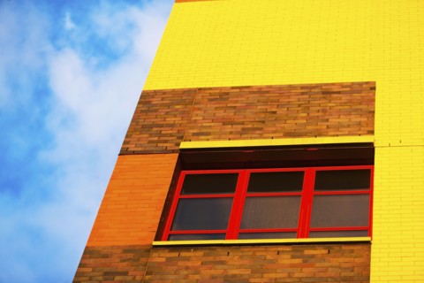 Low angle view of yellow facade