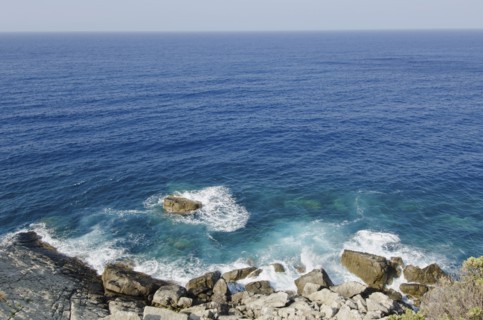 Italy, Liguria, Sestri Levante, Stones by sea