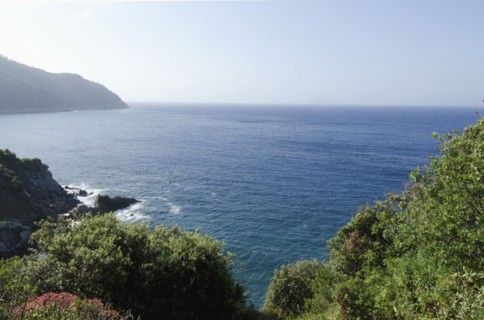 Italy, Liguria, Sestri Levante, Clear sky over sea, view from hill