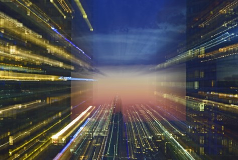 USA, Boston, Massachusetts, Office buildings in digital composite