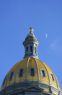 USA, Colorado, Denver, Half moon over dome of Capitol State building