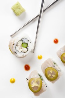 Sushi and metal chopsticks