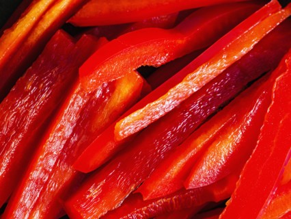 Close up of sliced red bell pepper