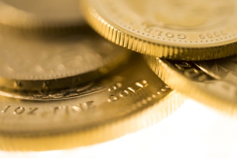 Close-up of gold coins.