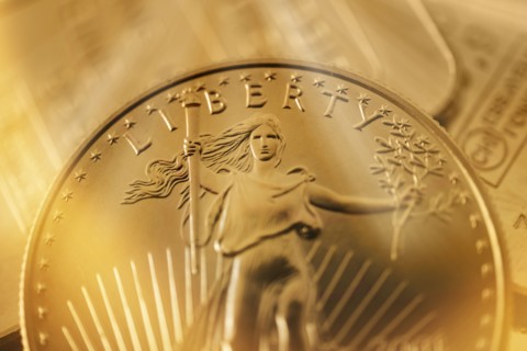 Close-up of gold coins.