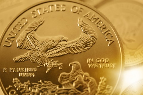 Close-up of gold coins.