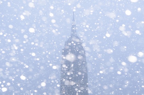 USA, New York State, New York City, Empire State Building in snow.