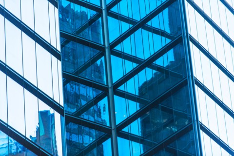 USA, New York, Reflections in office building