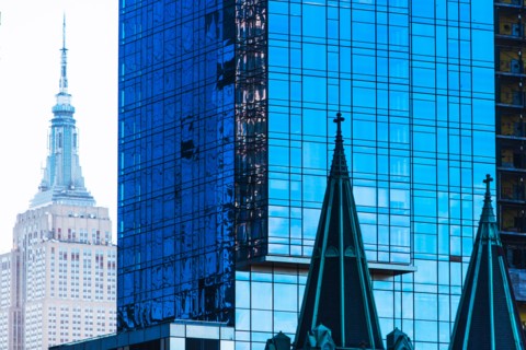 USA, New York, Glass office buildings