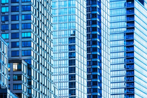 USA, New York, Glass office buildings