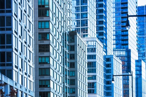 USA, New York, Glass office buildings