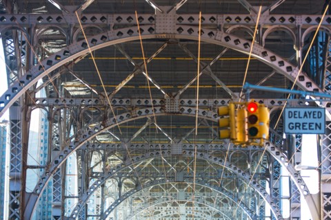 New York City, New York, Road signals under bridge