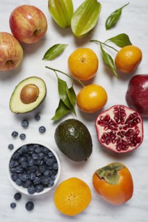 Fruits on white surface
