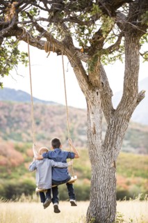 Two boys (4-5, 6-7) sitting on swing