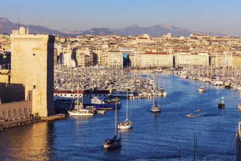 France, Provence-Alpes-Cote d'Azur, Marseille, Cityscape with Vieux port - Old Port