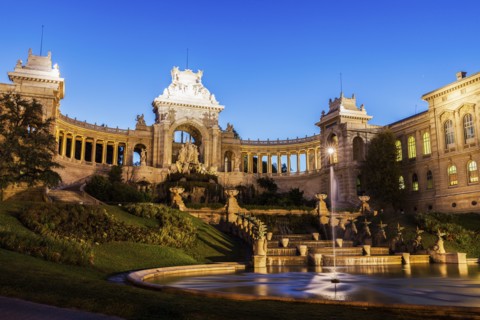 France, Provence-Alpes-Cote d'Azur, Marseille, Palais Longchamp Monument with adjoining fountain