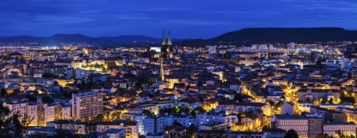 France, Auvergne-Rhone-Alpes, Clermont-Ferrand, Cityscape at dusk