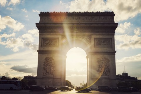 France, Paris, Arc de Triomphe at sunrise