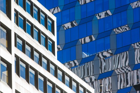 USA, New York State, New York City, Detail of office building facade