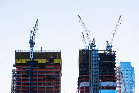 USA, New York State, New York City, Skyscrapers under construction
