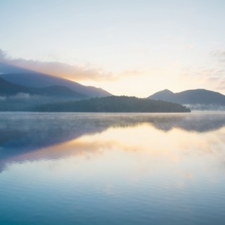 USA,  New York, Adirondack Mountains,  Lake Placid at sunrise