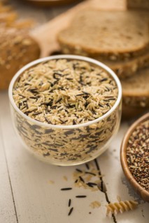 Brown and black rice in bowl