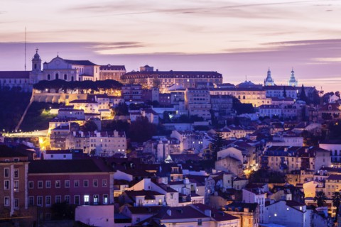 Portugal, Lisbon, Panorama of city at sunrise