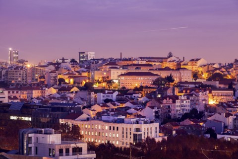 Portugal, Lisbon, Panorama of city at sunrise