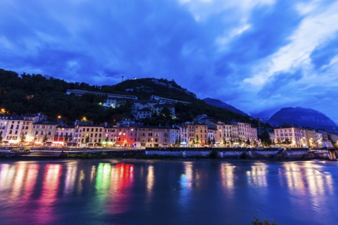 France, Auvergne-Rhone-Alpes, Grenoble, Grenoble architecture along Isere River