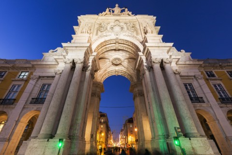 Portugal, Lisbon, Rua Augusta Arch on Plaza of Commerce