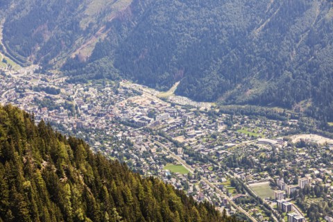 France, Auvergne-Rhone-Alpes, Chamonix seen from Reserve Naturelle de Carlaveyron