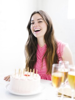 Portrait of woman at birthday party