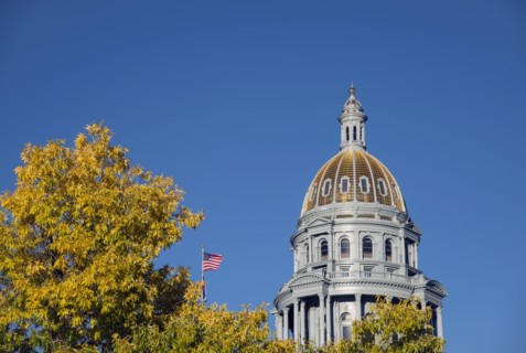 USA, Colorado, Denver, State Capitol dome in autumn