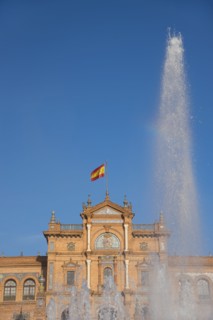 Spain, Seville, Fountain at Plaza De Espana