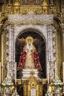 Spain, Seville, Macarena, Ornate altar of Virgin of Hope in Basilica de la Macarena